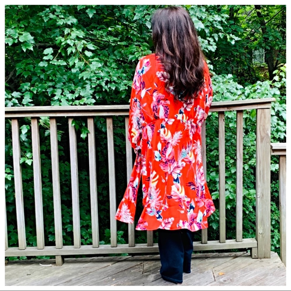 ✨LAST ONE✨Boho red floral side slits kimono jacket - Picture 5 of 8
